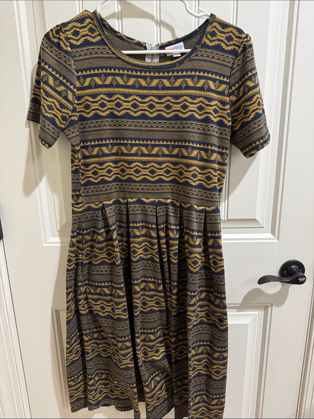 LuLaRoe Mustard & Navy Tribal Amelia Dress